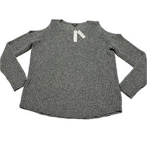Lilla P Womens Cotton Long Sleeve Cold Shoulder Pullover Sweater Gray Size L NWT